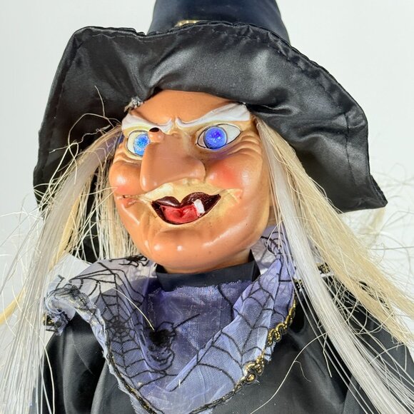 Fiber Optic Witch With Broom w/ Spider Web Cape  Light Up Halloween Decor - Picture 4 of 13